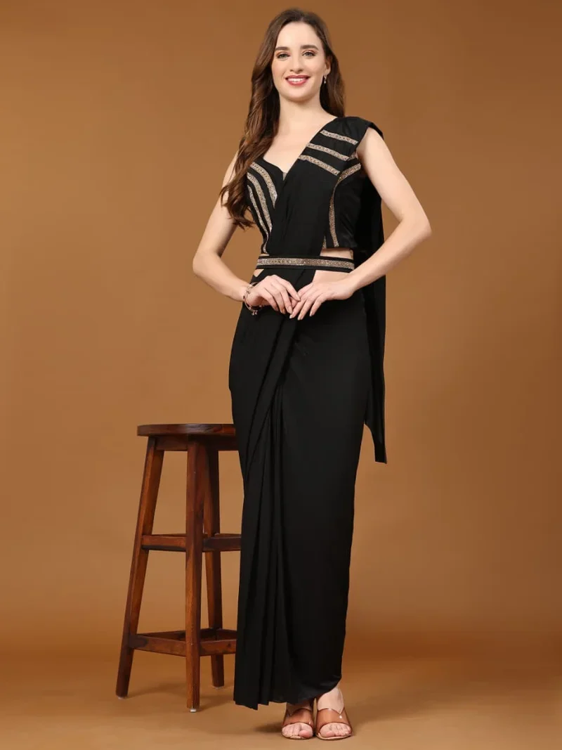 Black Designer Wedding Saree for Women - HLS00058