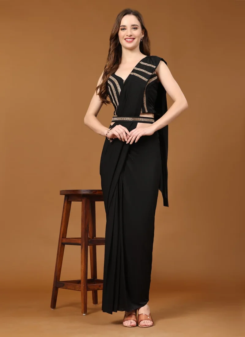 Black Designer Wedding Saree for Women - HLS00058