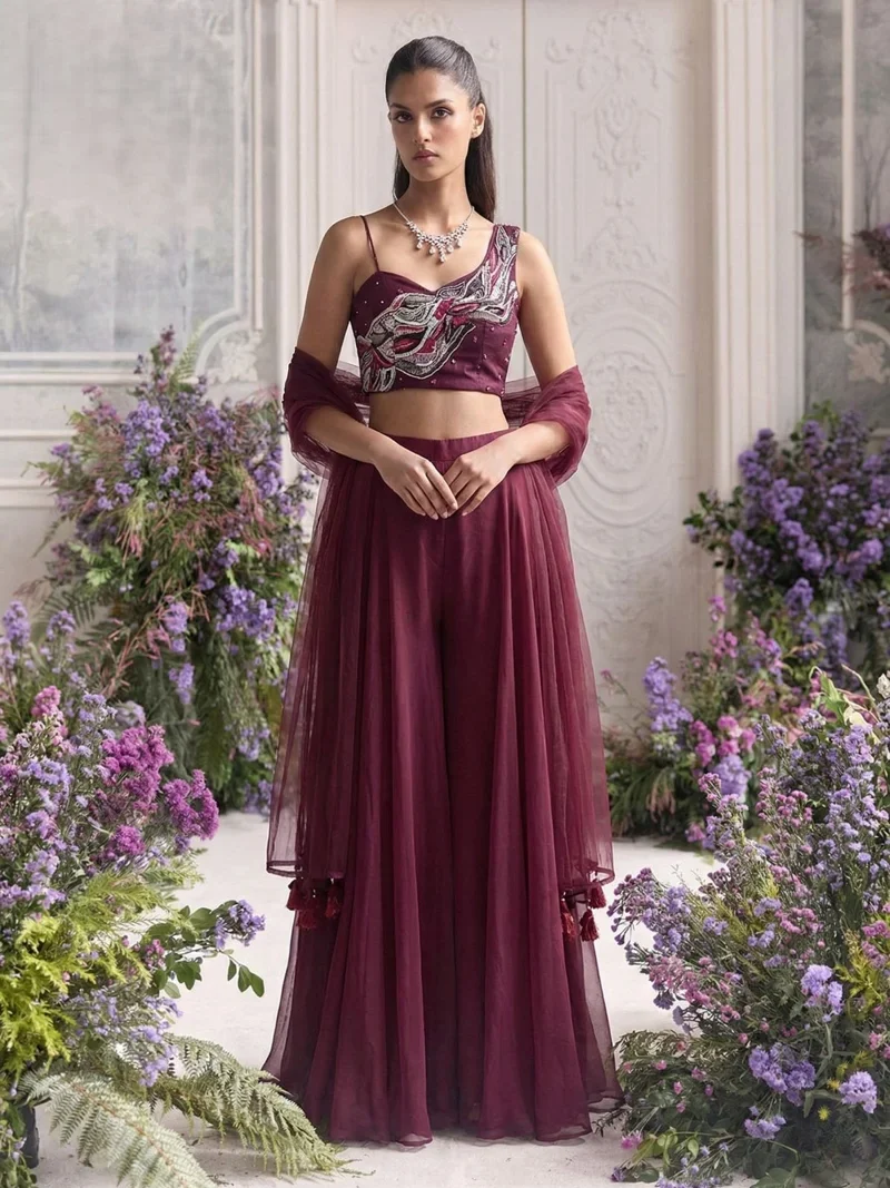 Maroon Designer Salwar Kameez for Women - HLS00076