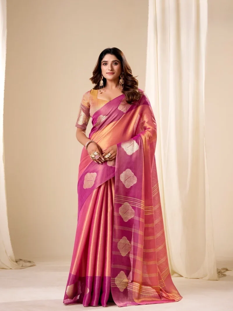 Peach HANDLOOM TISSUE SOFT SILK Printed Designer Saree for Women - HLS00085