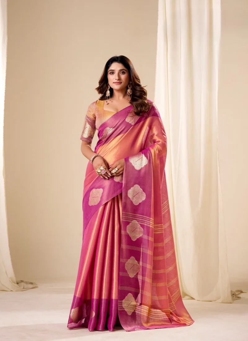 Peach HANDLOOM TISSUE SOFT SILK Printed Designer Saree for Women - HLS00085