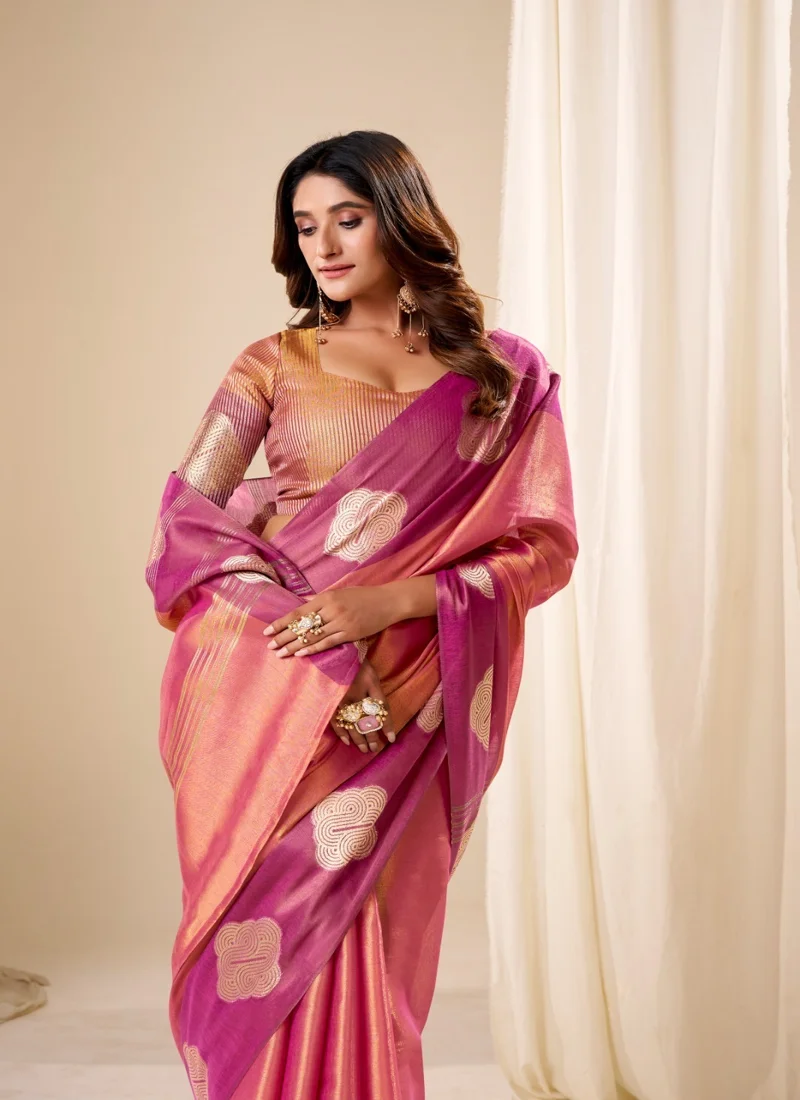 Peach HANDLOOM TISSUE SOFT SILK Printed Designer Saree for Women - HLS00085 - Image 2