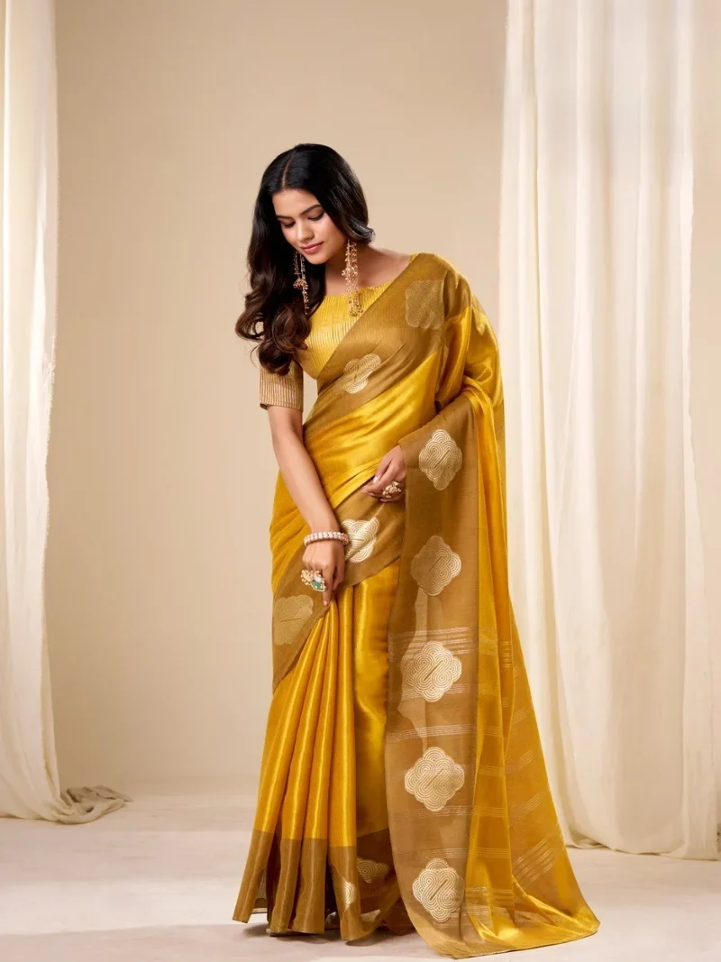 Yellow HANDLOOM TISSUE SOFT SILK Printed Designer Saree for Women - HLS00089