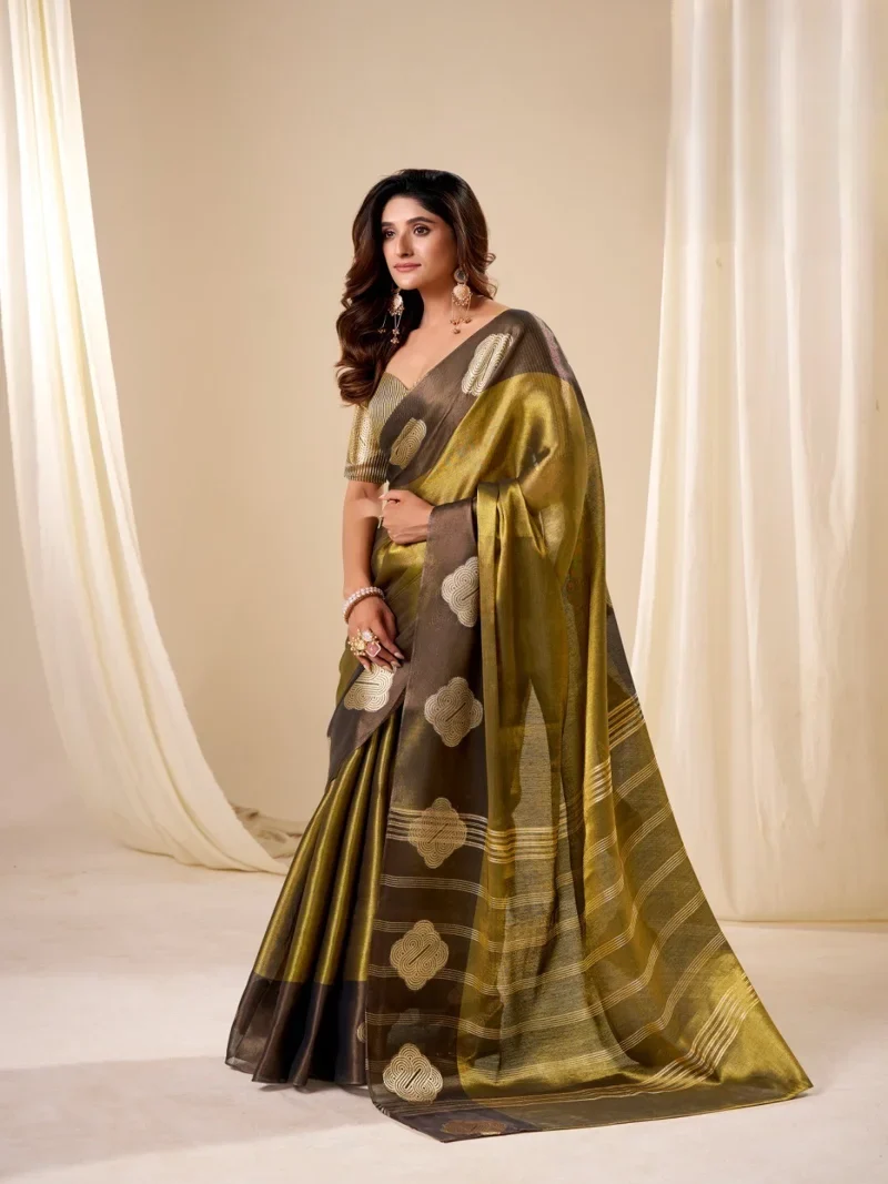 Golden HANDLOOM TISSUE SOFT SILK Printed Designer Saree for Women - HLS00090