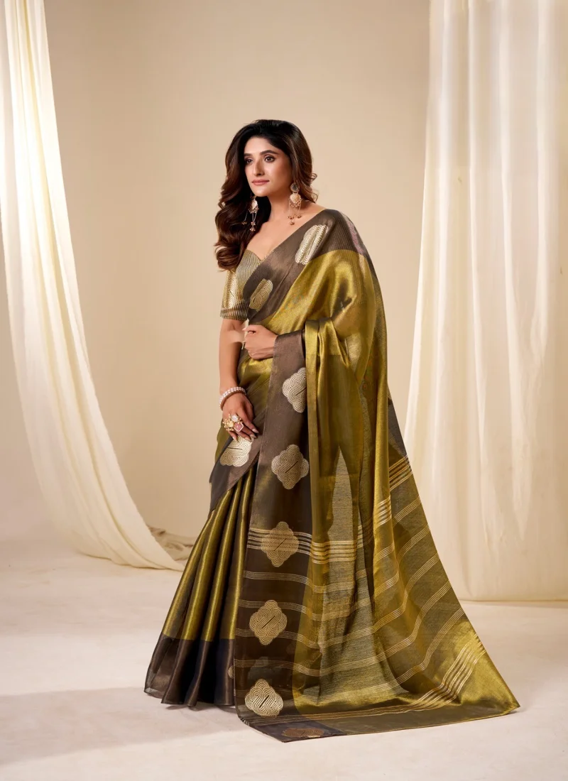 Golden HANDLOOM TISSUE SOFT SILK Printed Designer Saree for Women - HLS00090