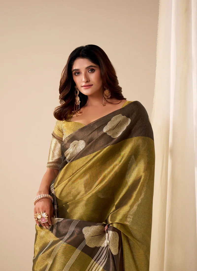 Golden HANDLOOM TISSUE SOFT SILK Printed Designer Saree for Women - HLS00090 - Image 2