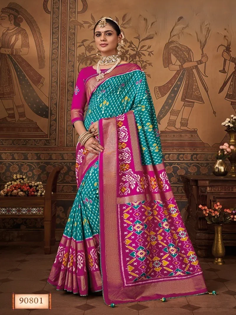 Sea Green Dola Silk Printed Designer Saree for Women - HLS00091