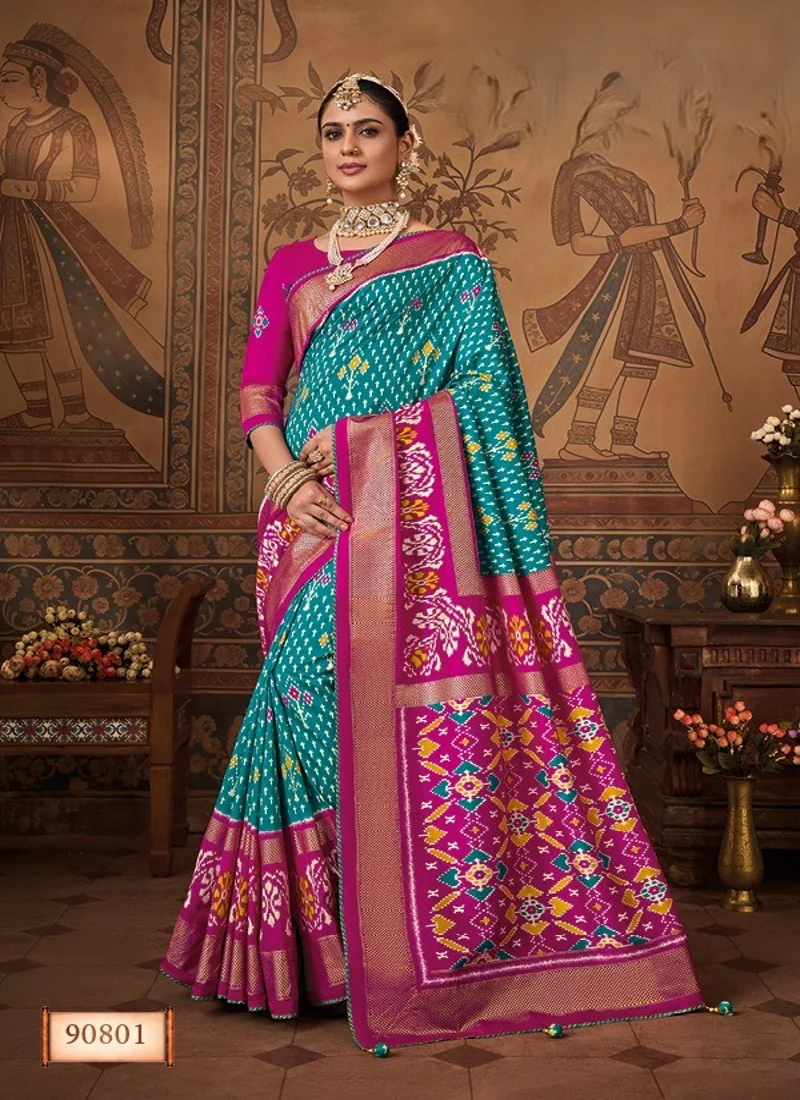 Sea Green Dola Silk Printed Designer Saree for Women - HLS00091