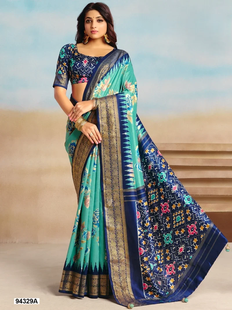 Blue Dola Silk Printed Designer Saree for Women - HLS00093