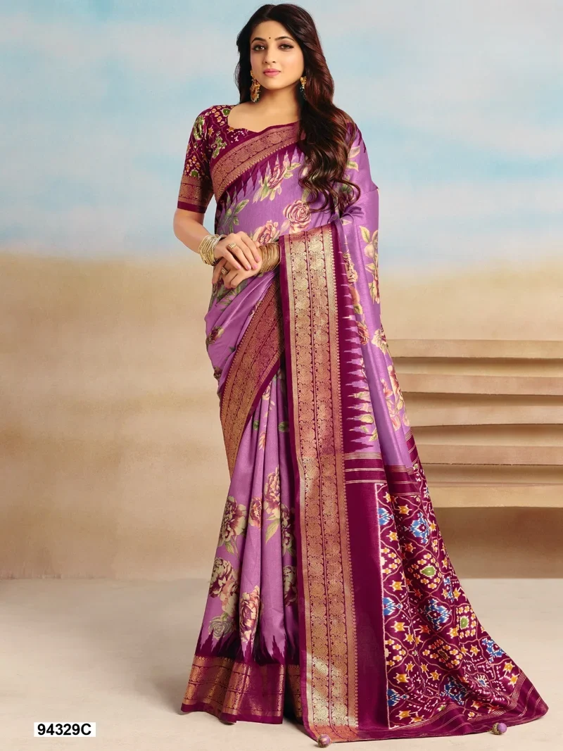 Pink Dola Silk Printed Designer Saree for Women - HLS00094