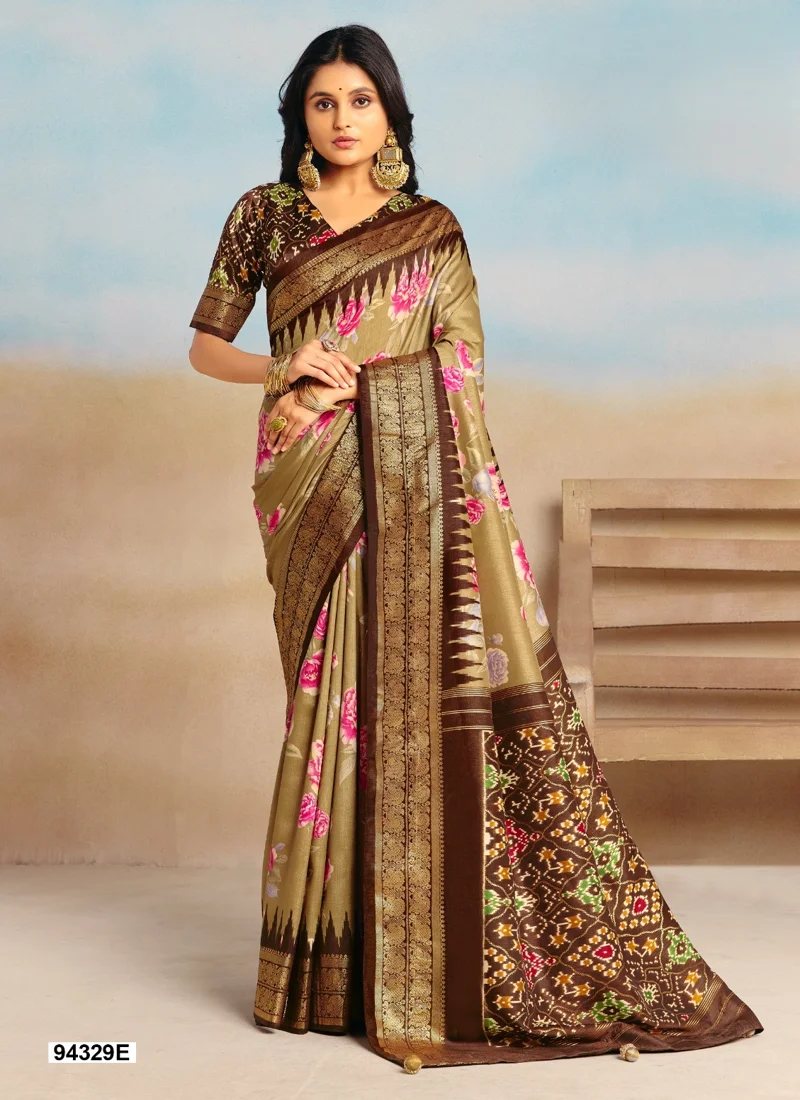 Brown Dola Silk Printed Designer Saree for Women - HLS00098