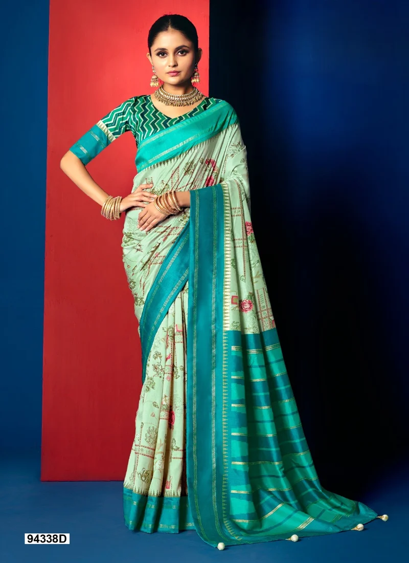 Sky Blue Dola Silk Printed Designer Saree for Women - HLS00101