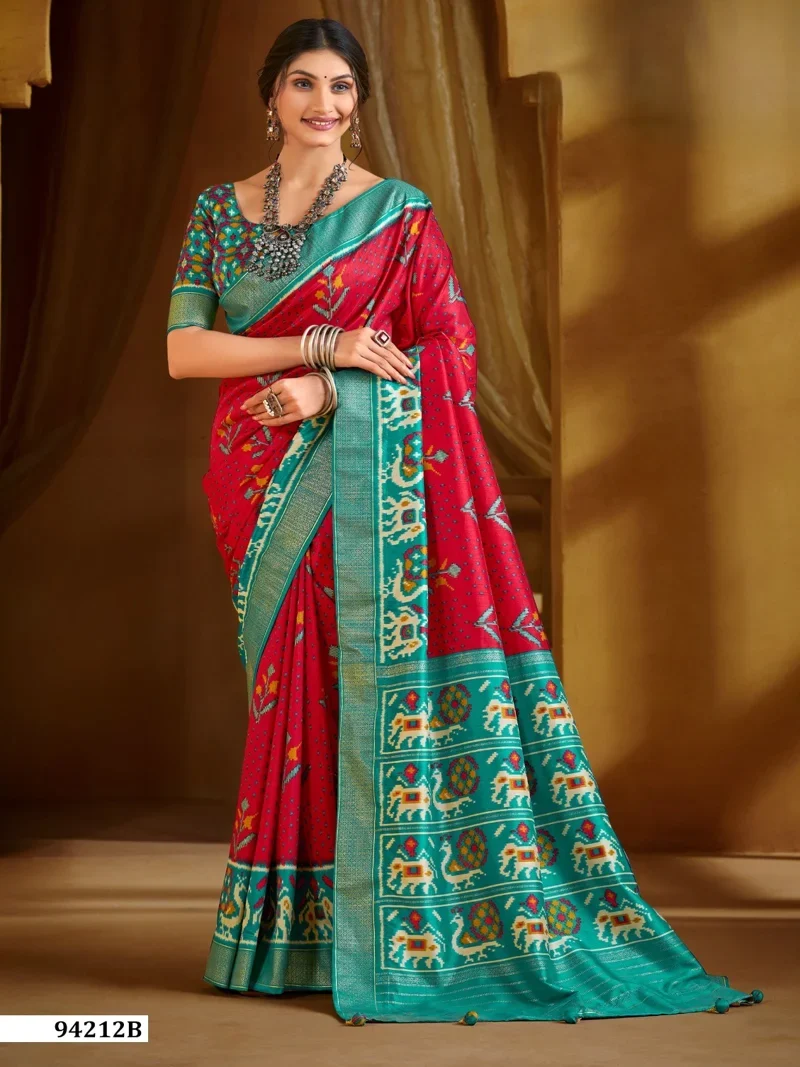 Red Dola Silk Printed Designer Saree for Women - HLS00111