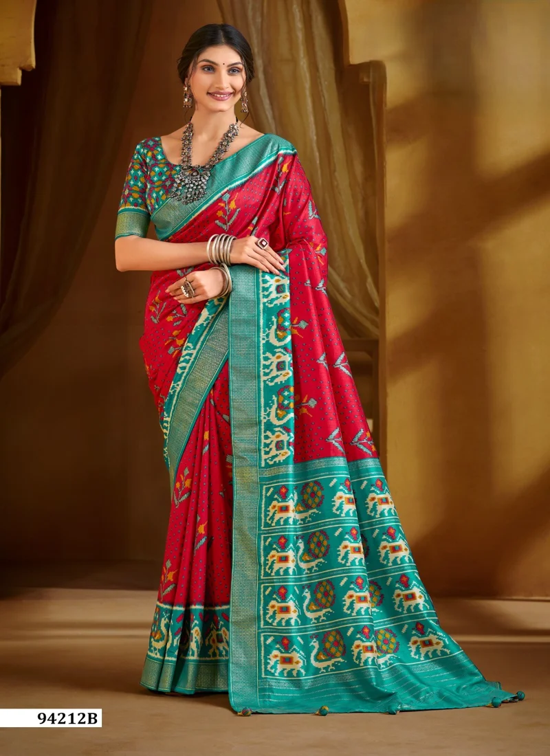 Red Dola Silk Printed Designer Saree for Women - HLS00111