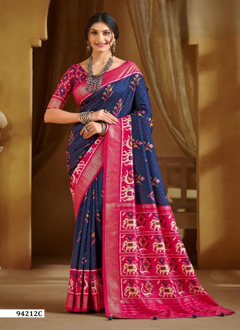 Blue Dola Silk Printed Designer Saree for Women - HLS00113