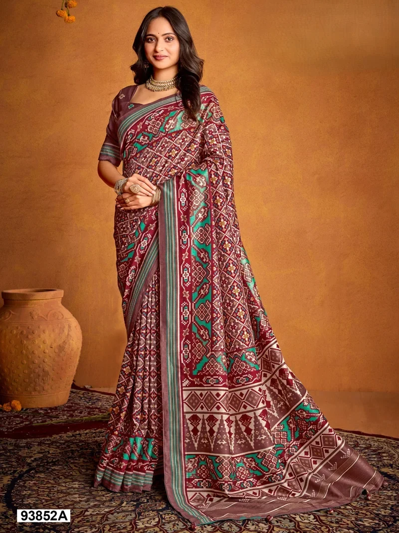 Maroon Dola Silk Printed Designer Saree for Women - HLS00117
