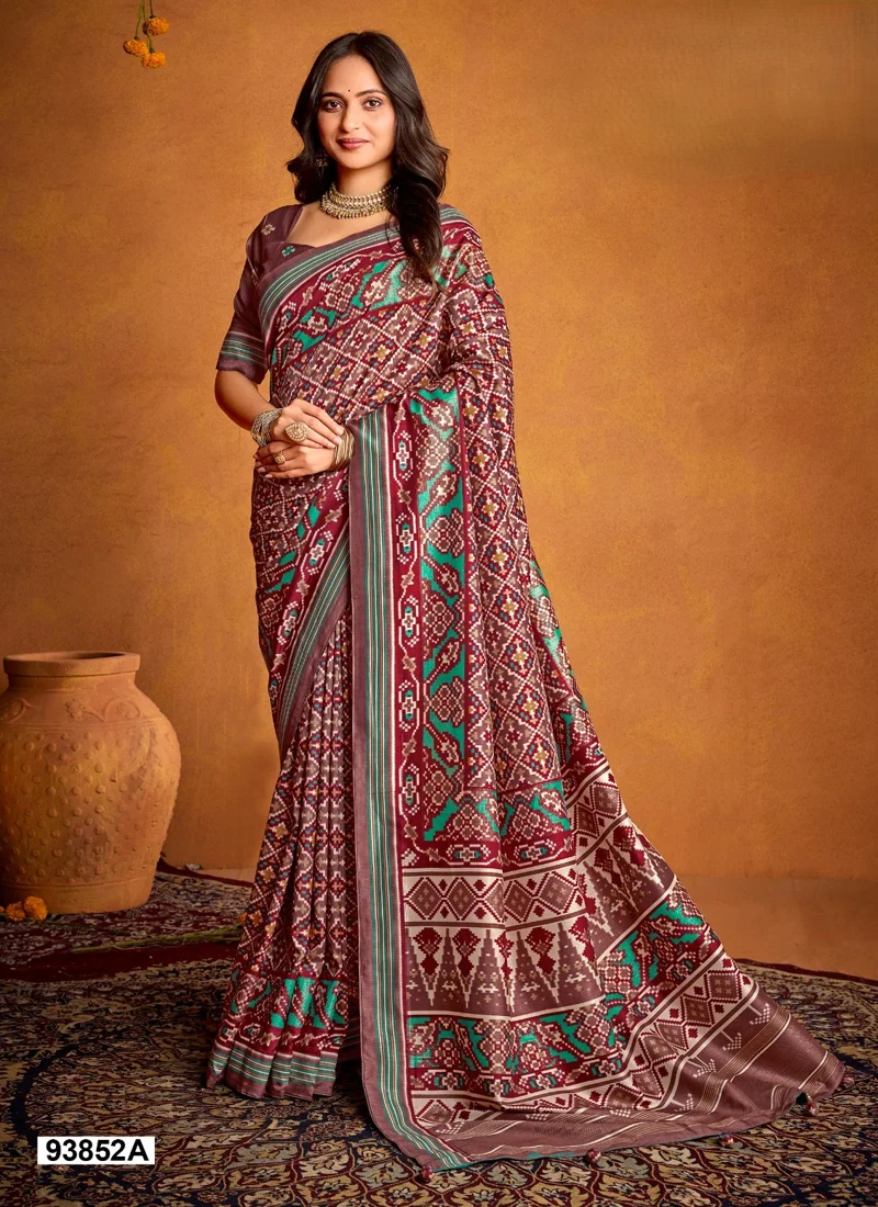 Maroon Dola Silk Printed Designer Saree for Women - HLS00117