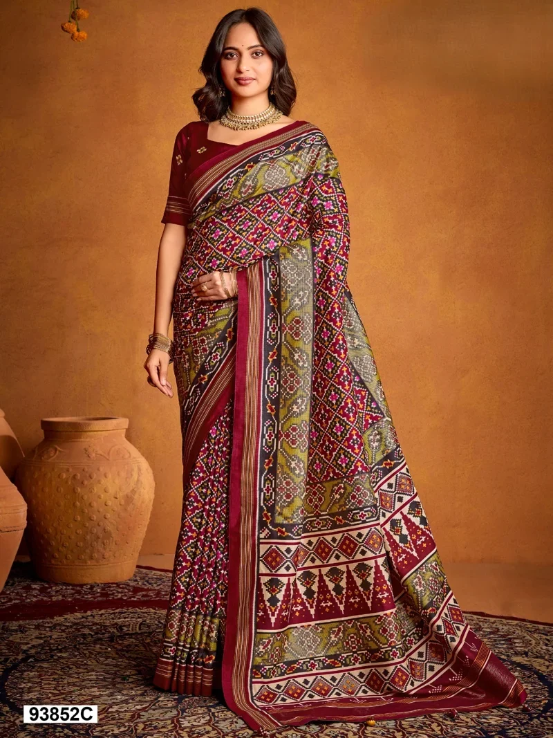 Maroon Dola Silk Printed Designer Saree for Women - HLS00118