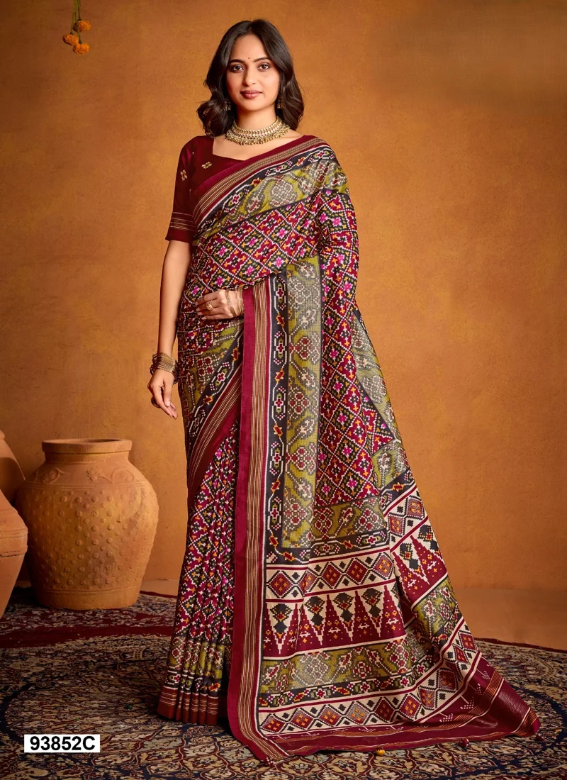 Maroon Dola Silk Printed Designer Saree for Women - HLS00118
