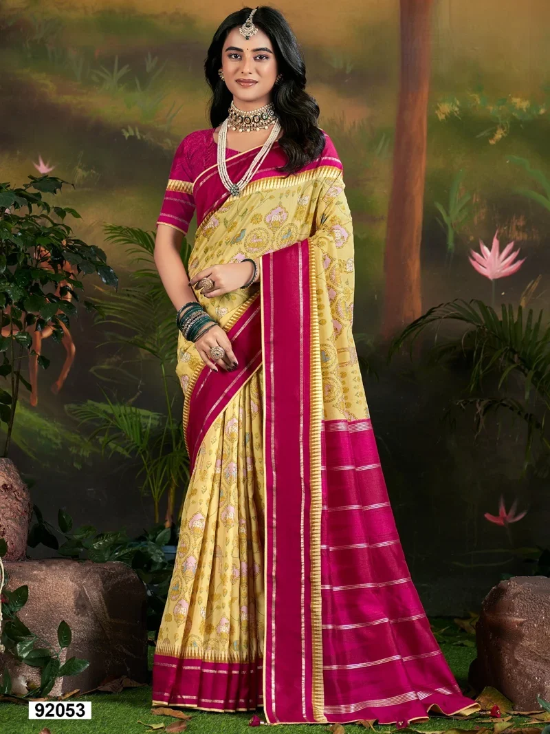 Cream And Red Dola Silk Printed Designer Saree for Women - HLS00122