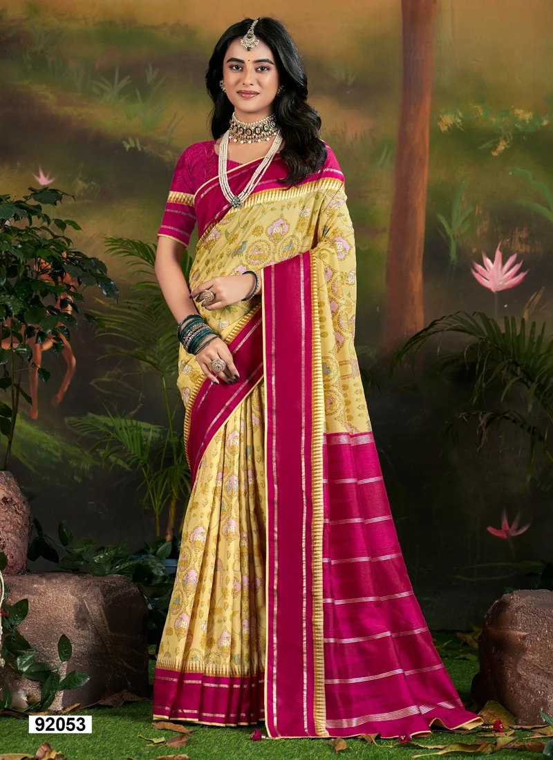 Cream And Red Dola Silk Printed Designer Saree for Women - HLS00122