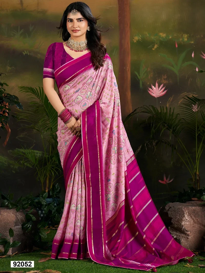 Pink Dola Silk Printed Designer Saree for Women - HLS00123