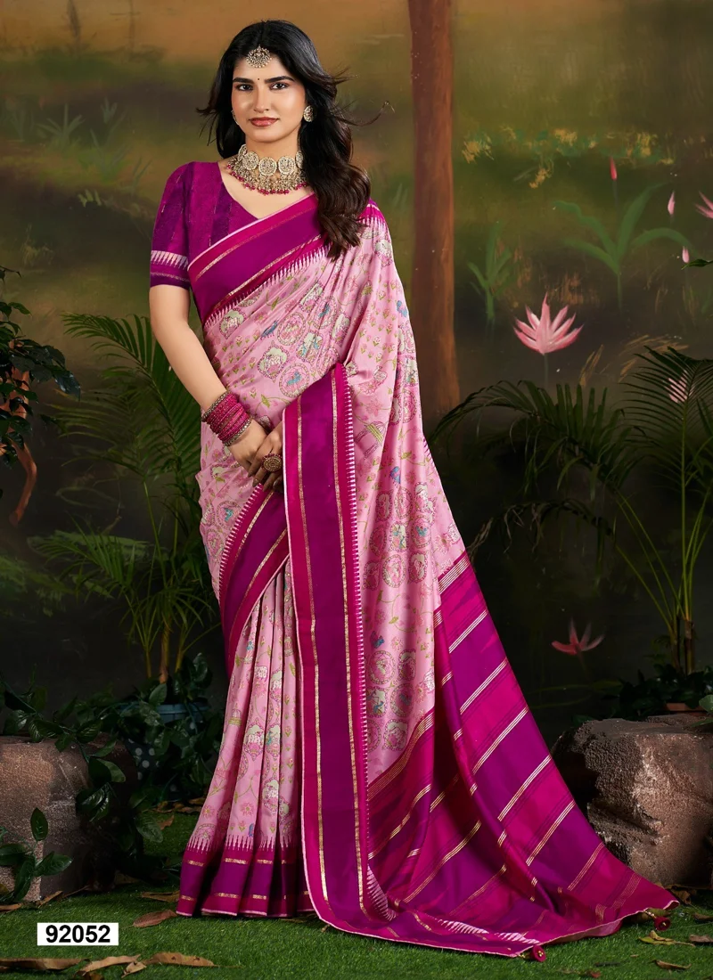 Pink Dola Silk Printed Designer Saree for Women - HLS00123