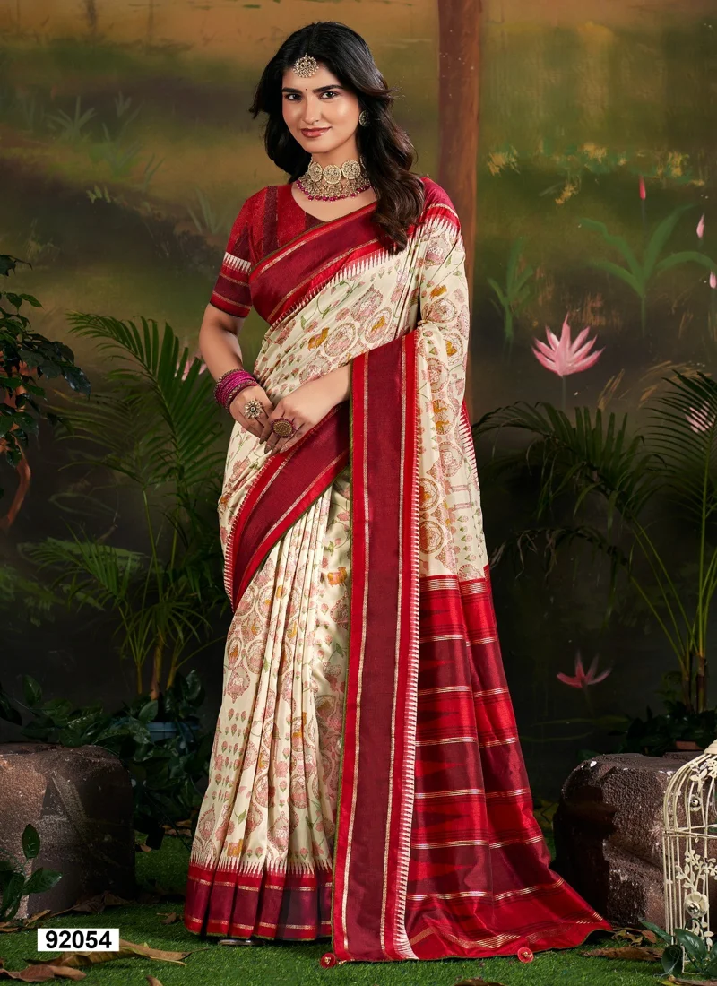 Cream Dola Silk Printed Designer Saree for Women - HLS00124