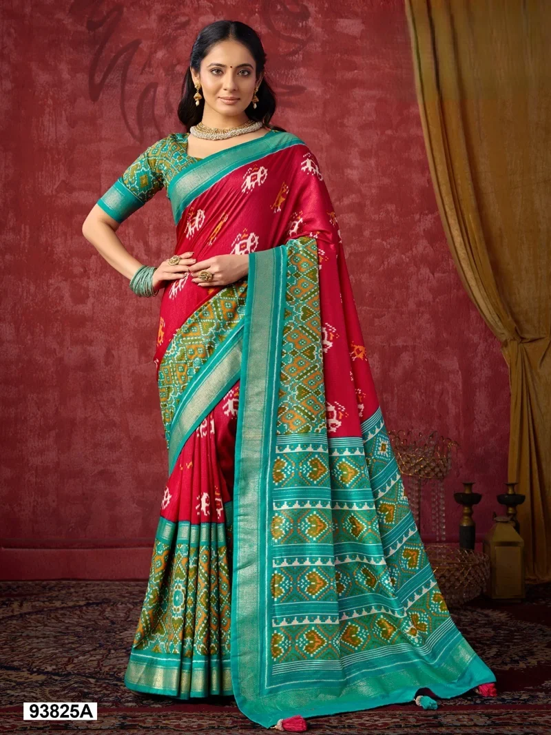 Red Dola Silk Printed Designer Saree for Women - HLS00125