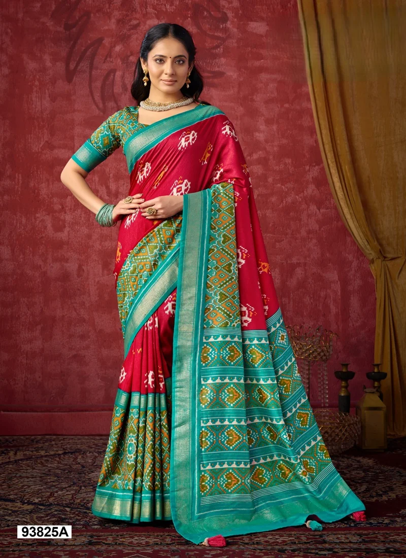 Red Dola Silk Printed Designer Saree for Women - HLS00125