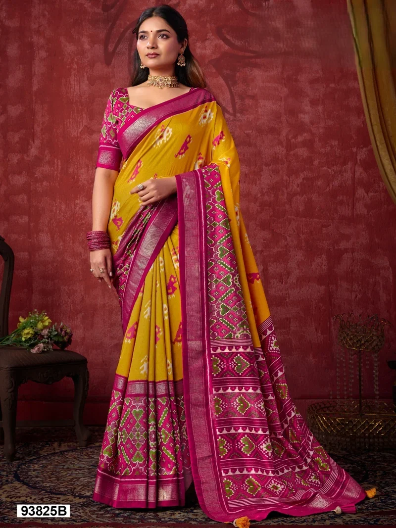 Yellow And Red Dola Silk Printed Designer Saree for Women - HLS00127