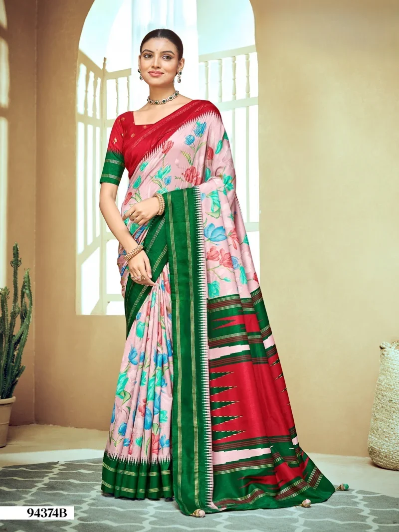 Multicolor Dola Silk Printed Designer Saree for Women - HLS00137