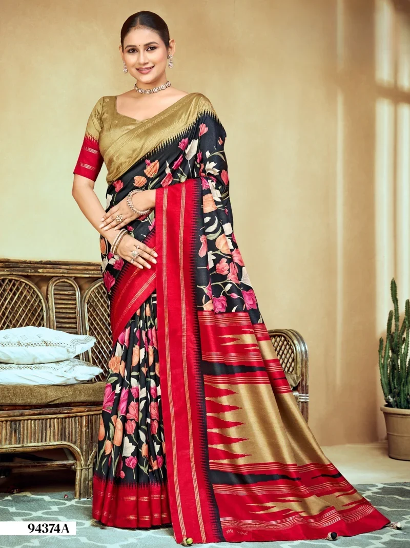 Black Dola Silk Printed Designer Saree for Women - HLS00138