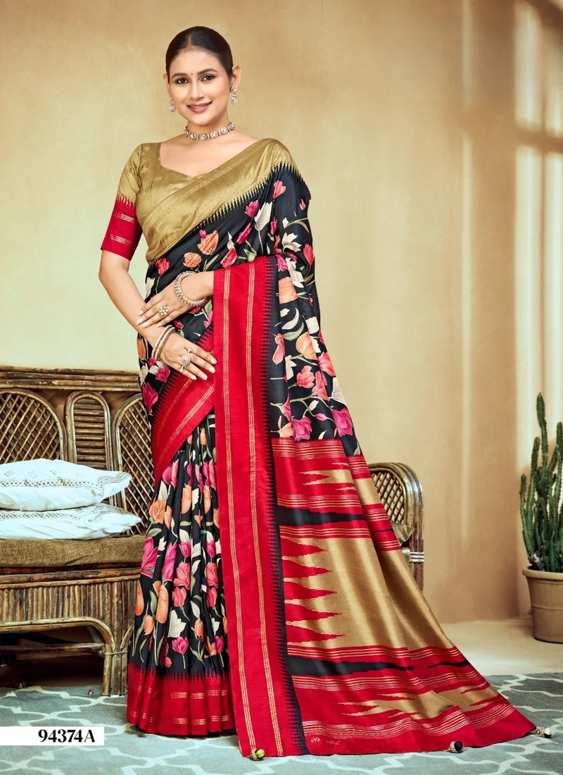Black Dola Silk Printed Designer Saree for Women - HLS00138