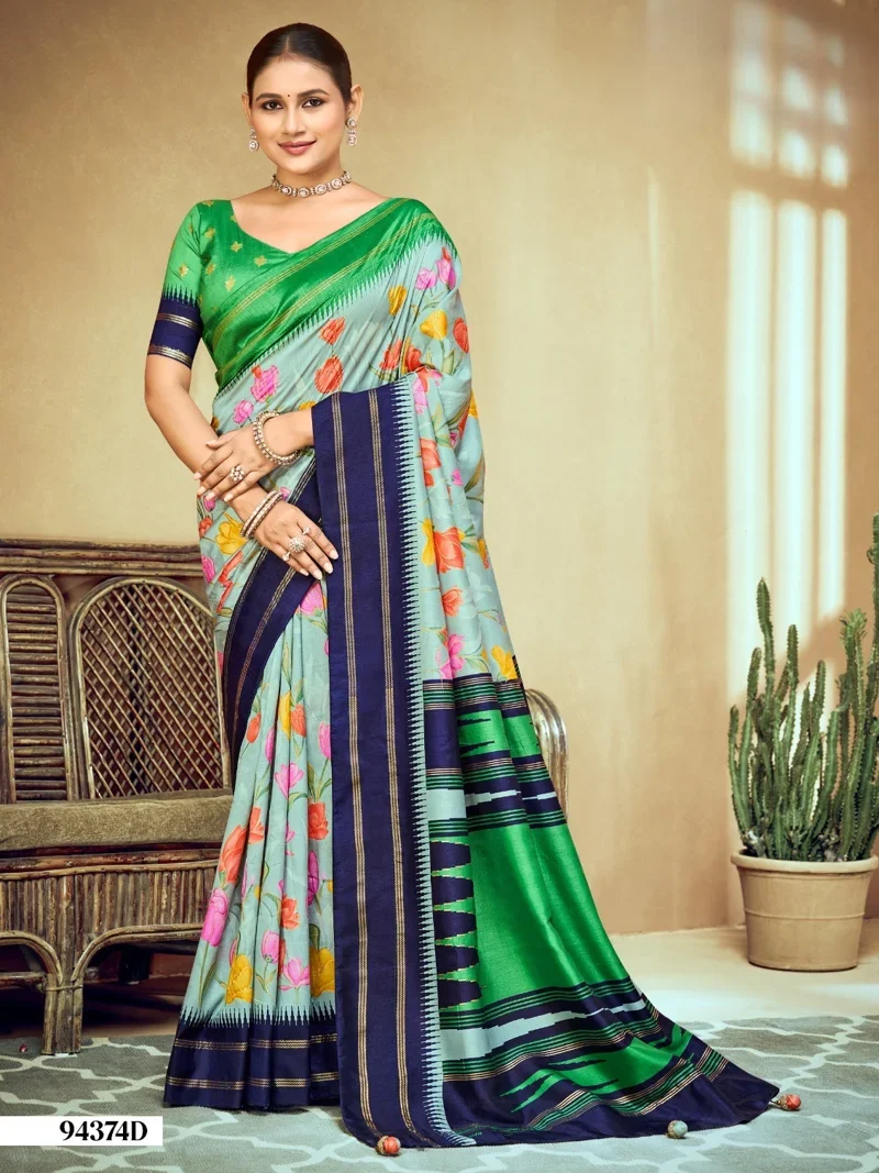 Multicolor Dola Silk Printed Designer Saree for Women - HLS00139