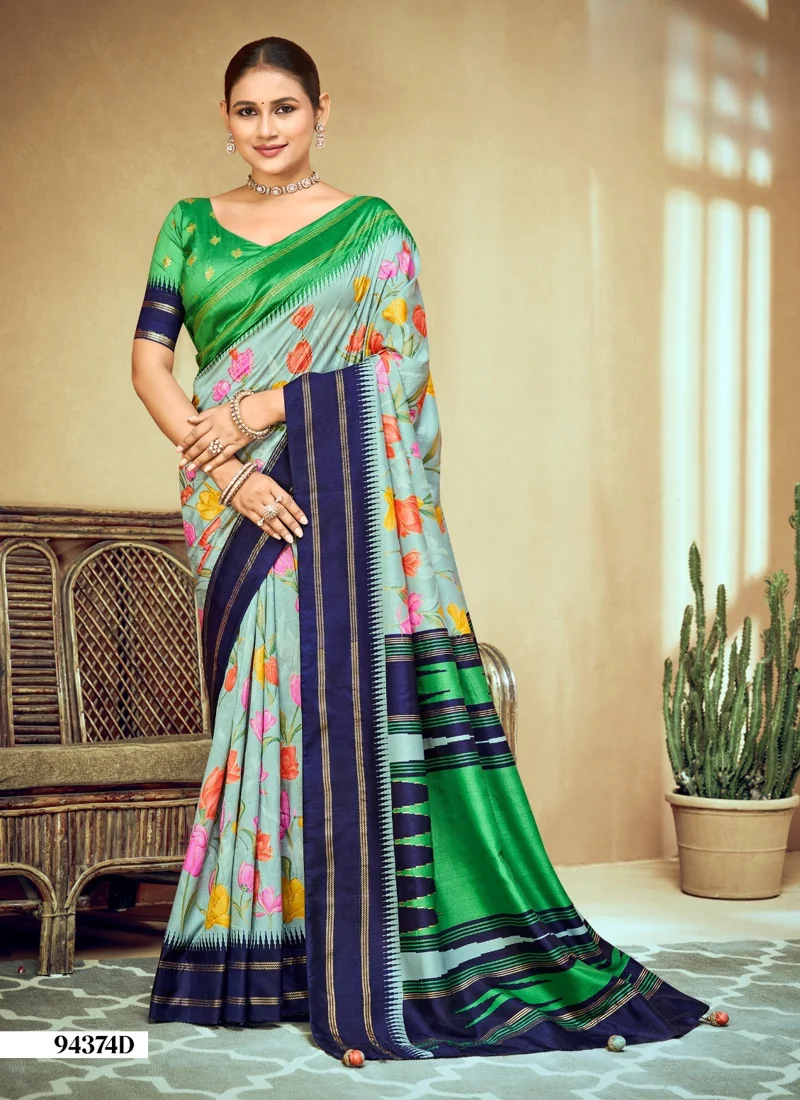 Multicolor Dola Silk Printed Designer Saree for Women - HLS00139