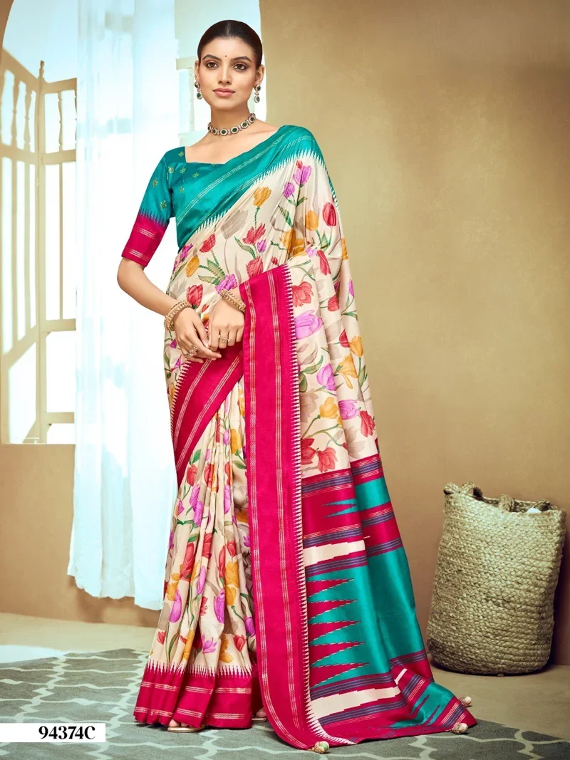Multicolor Dola Silk Printed Designer Saree for Women - HLS00140