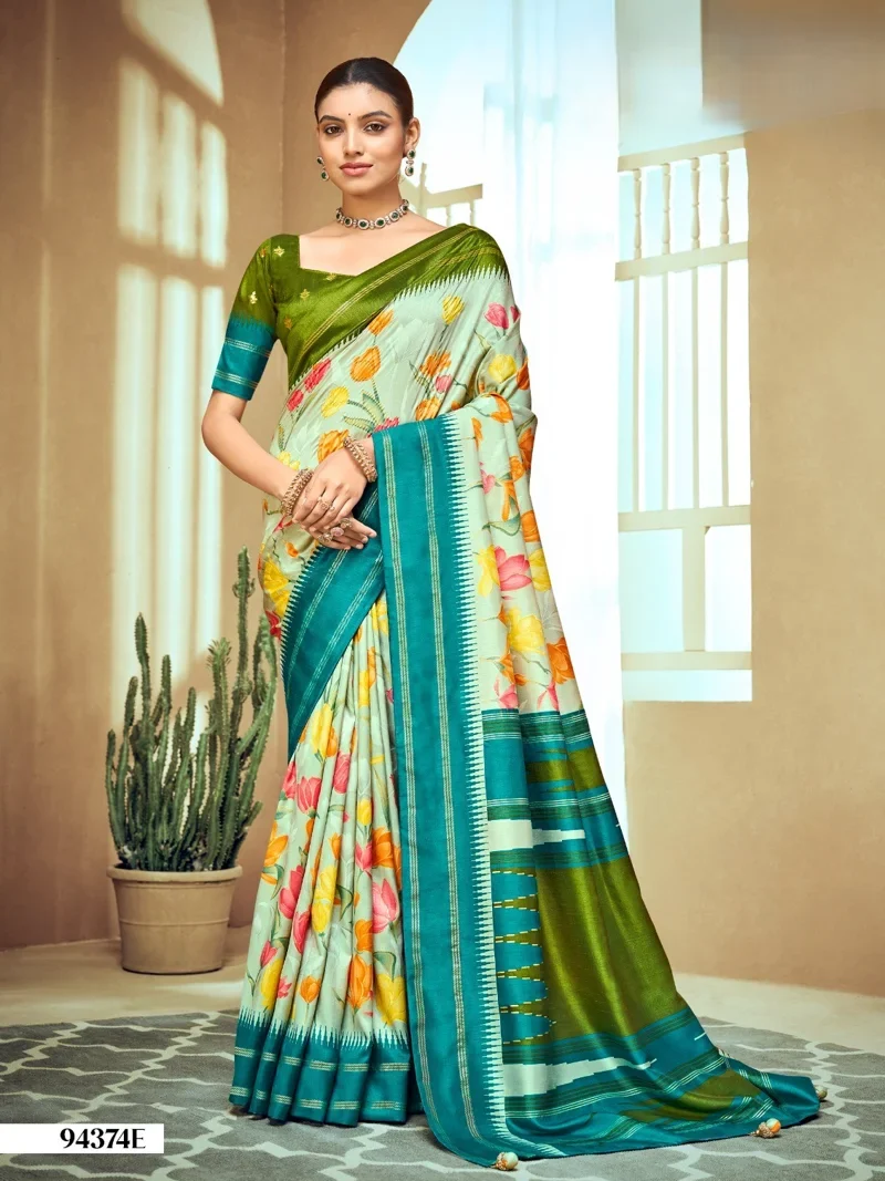 Multicolor Dola Silk Printed Designer Saree for Women - HLS00141