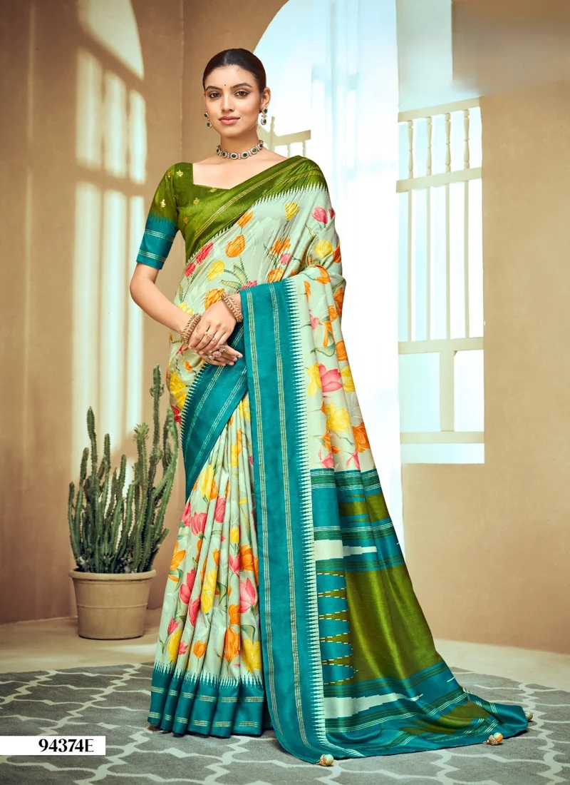 Multicolor Dola Silk Printed Designer Saree for Women - HLS00141
