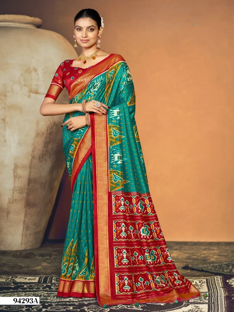 Bottle green and Red Dola Silk Printed Designer Saree for Women - HLS00142