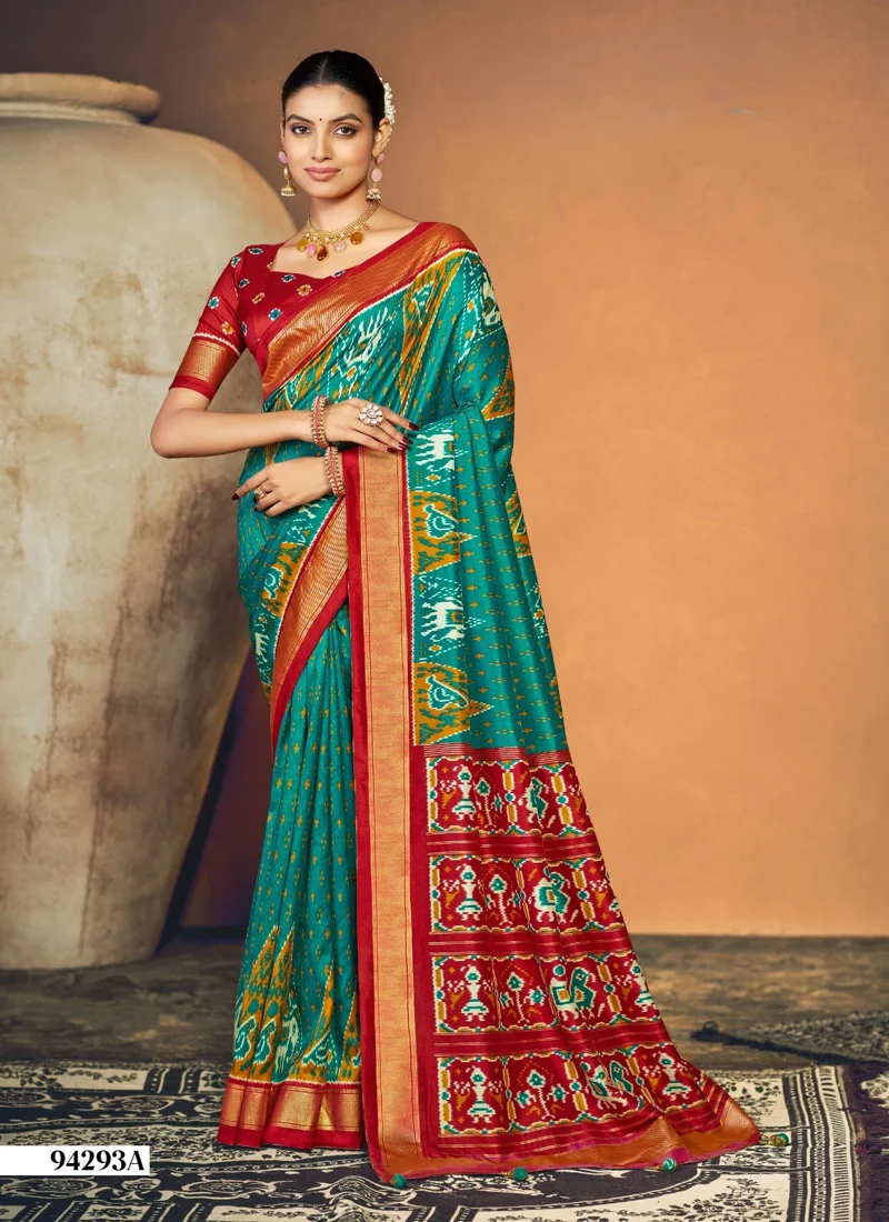 Bottle green and Red Dola Silk Printed Designer Saree for Women - HLS00142