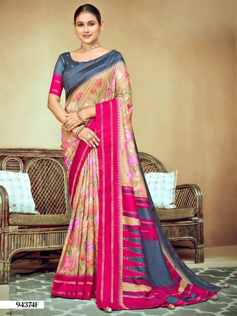 Multicolor Dola Silk Printed Designer Saree for Women - HLS00143