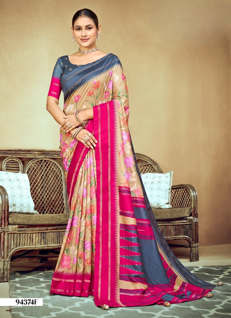 Multicolor Dola Silk Printed Designer Saree for Women - HLS00143