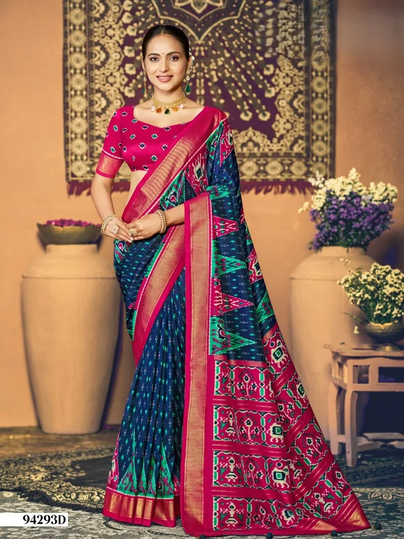 Blue Dola Silk Printed Designer Saree for Women - HLS00144