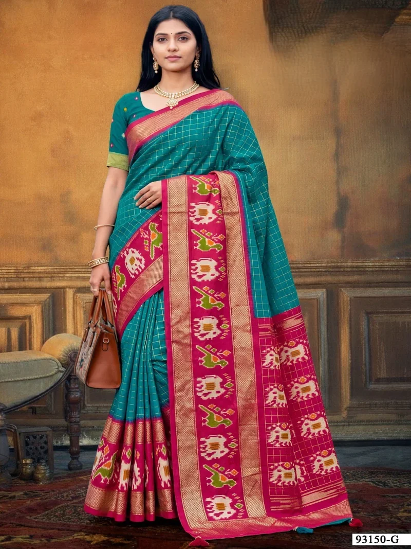 Bottle green and Red Dola Silk Printed Designer Saree for Women - HLS00149