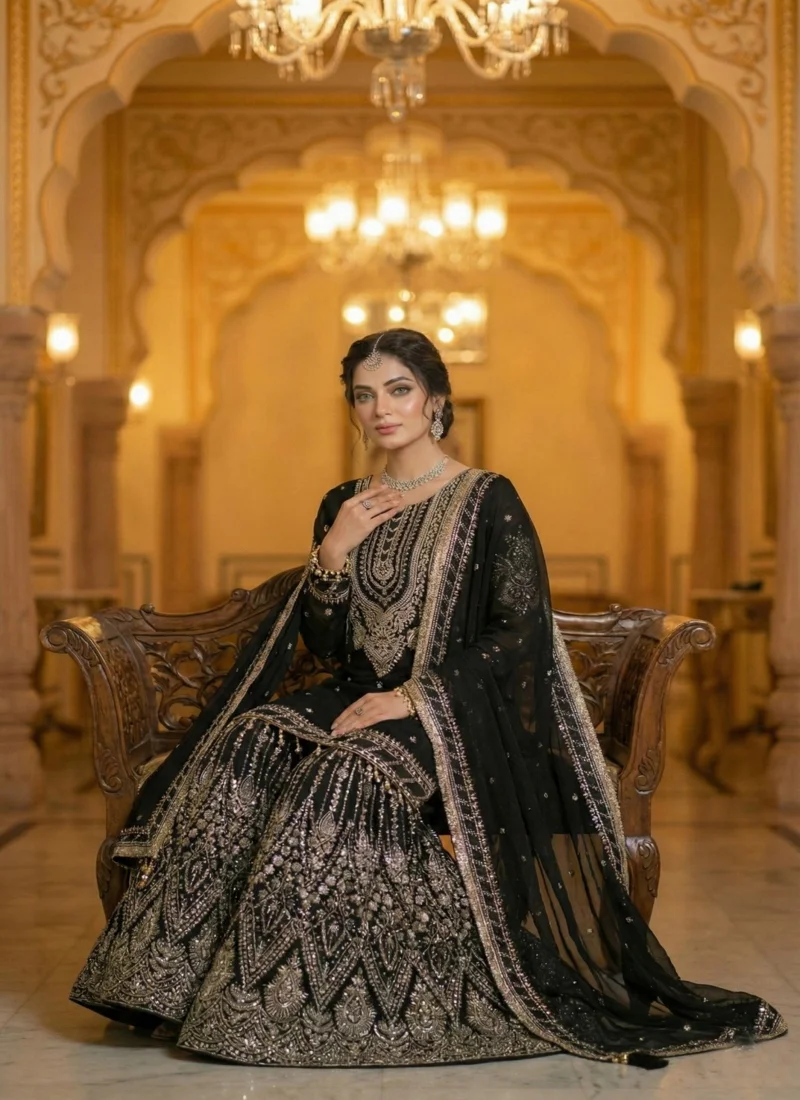 Black Designer Wedding Wear Wear for Women - HLS0061 - Image 2