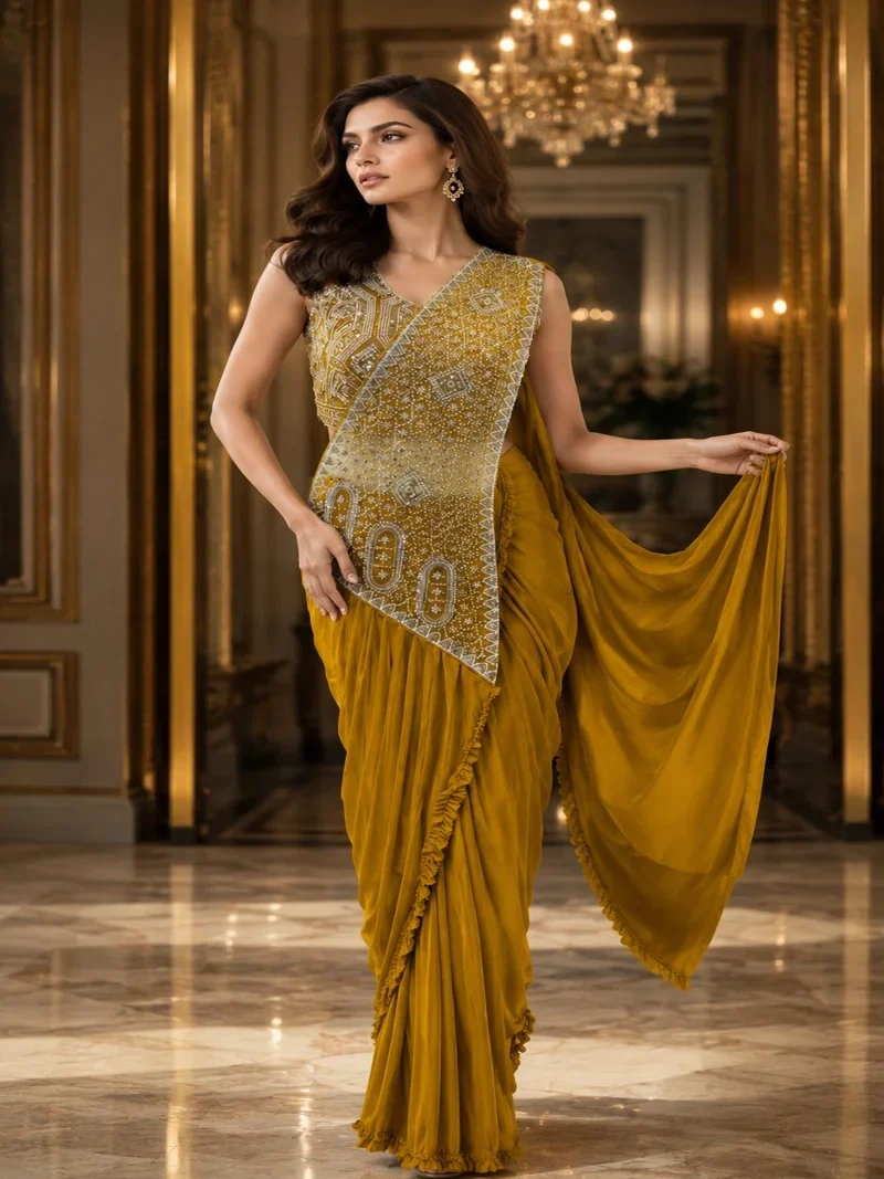 Yellow Designer Wedding Wear for Women - HLS0062