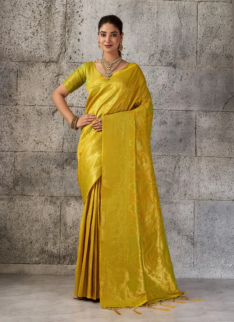 Yellow Kanjivaram silk Blend Jacquard Silk Designer Saree (HLS0002)