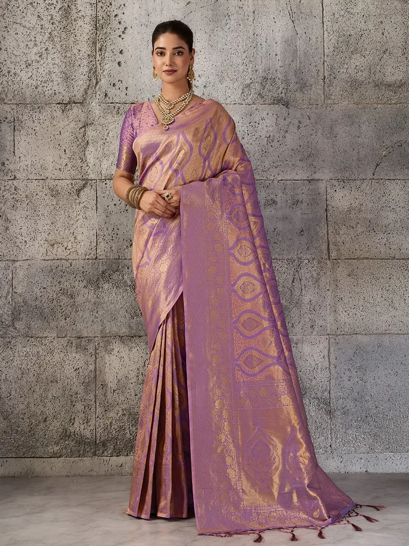 Pink Kanjivaram silk Blend Jacquard Silk Designer Saree (HLS0005)