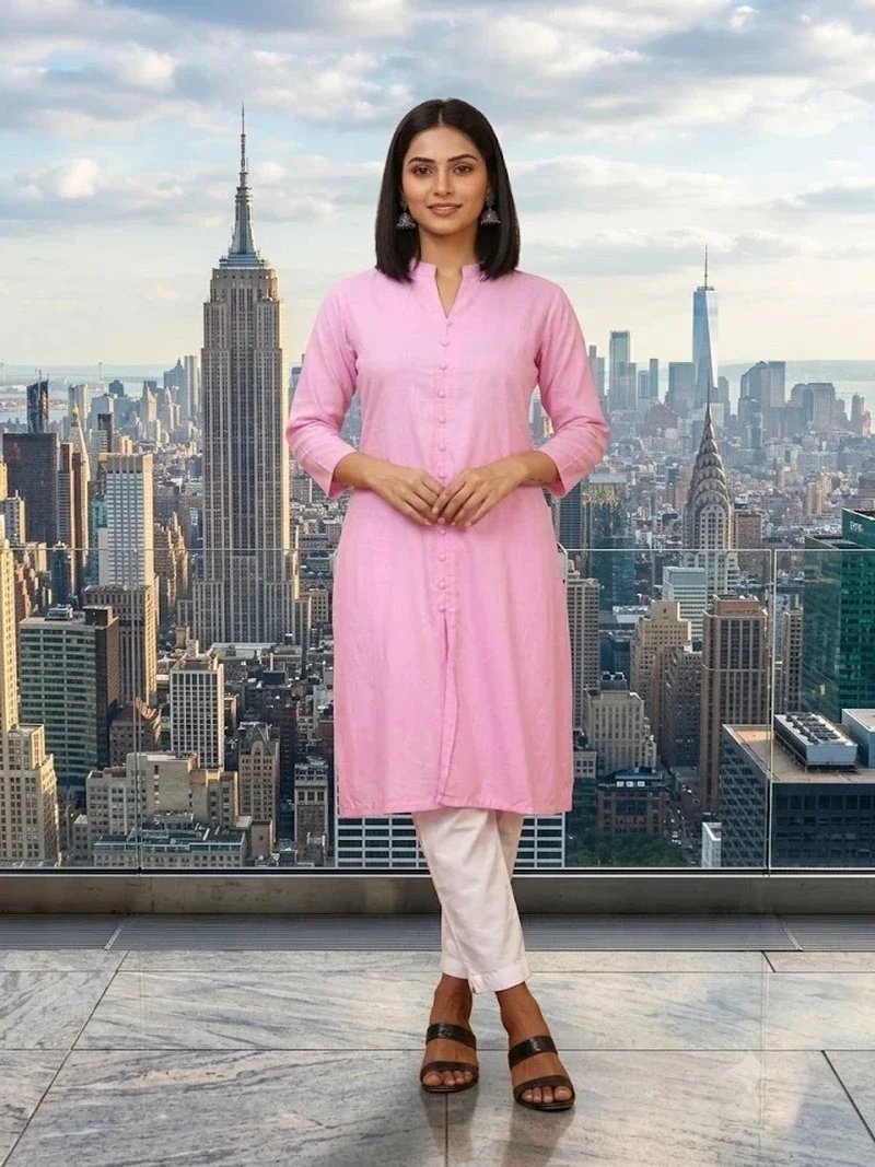 Rayon plain casual kurti pink for daily wear women
